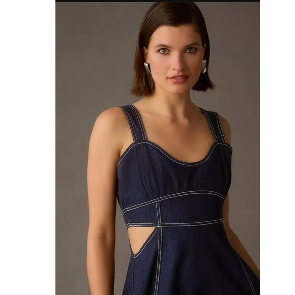 New Anthropologie Aureta Studio Corset Denim Cutout Dress $198  Medium 8/10 Blue - Picture 2 of 5